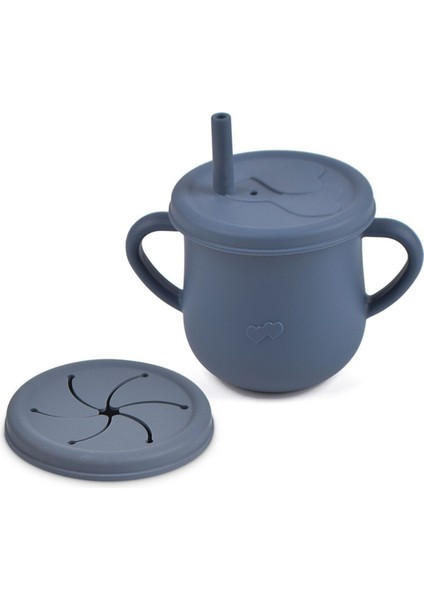 Silikon Beslenme Seti Vakumlu, Silikon Mama Tabağı, Kase, Önlük, Çatal-Kaşık, Bardak, Pipet, E.Kılıfı, Paslanmaz Çelik Çatal, Kaşık ve Saklama Kutusu / Lacivert