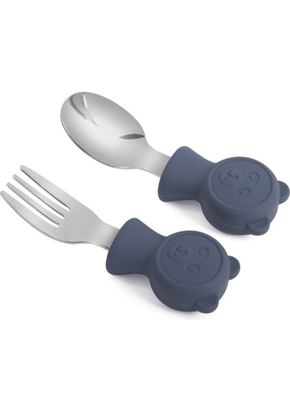 Silikon Beslenme Seti Vakumlu, Silikon Mama Tabağı, Kase, Önlük, Çatal-Kaşık, Bardak, Pipet, E.Kılıfı, Paslanmaz Çelik Çatal, Kaşık ve Saklama Kutusu / Lacivert