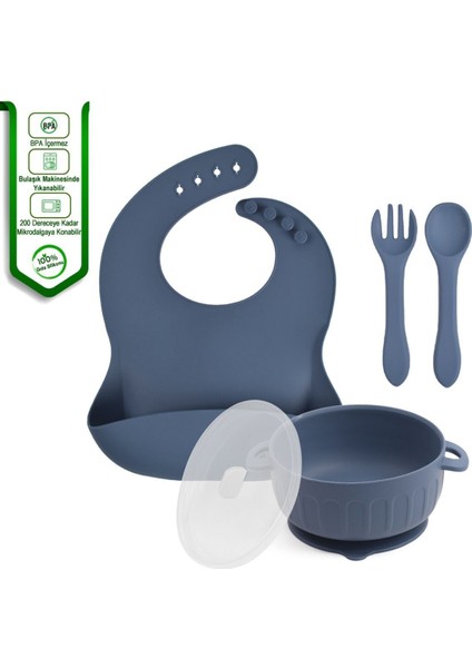 Tavşan Figürlü Vakumlu Silikon Beslenme Seti / Lacivert indirimleri