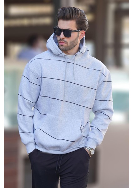 Karmelanj Kapüşonlu Cep Detaylı Çizgili Erkek Sweatshirt 7063 fiyatları
