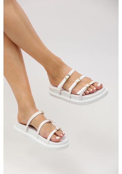 Moda Onn Üç Band Gold Tokalı Rahat Taban Terlik modelleri