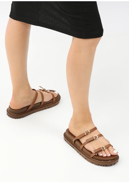 Moda Onn Üç Band Gold Tokalı Rahat Taban Terlik indirimleri