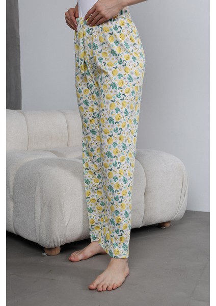 Arvin Pijama Kadın Pamuklu Limon Desenli Yüksek Bel Pijama Altı Yazlık Homewear