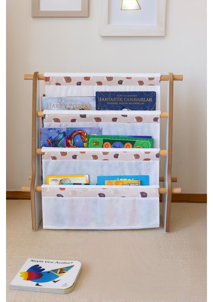 Montessori Çocuk, Kreş Kitaplığı - 3 Bölmeli Beyaz Kitaplık Urcın