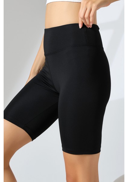 Yüksek Bel Toparlayıcı Spor Şort Tayt 21838 Siyah modelleri