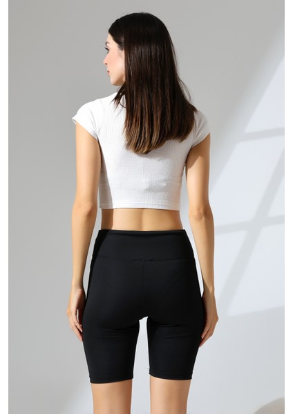 Yüksek Bel Toparlayıcı Spor Şort Tayt 21838 Siyah fırsatları
