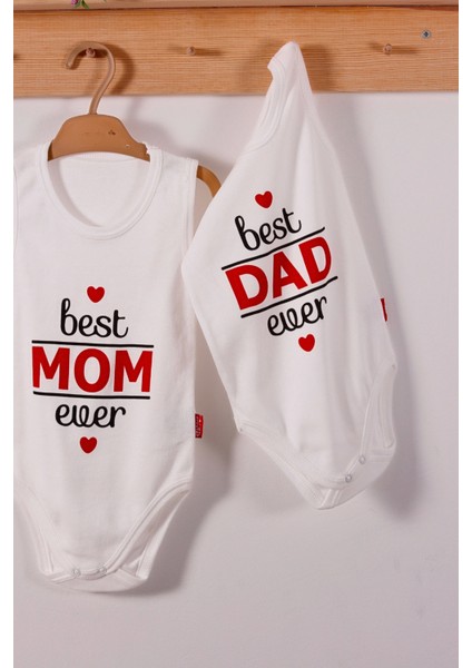 Yeni Doğan 3-6-9-12 Ay Best Mom ve Dad Desenli Askılı Body Beyaz fiyatları