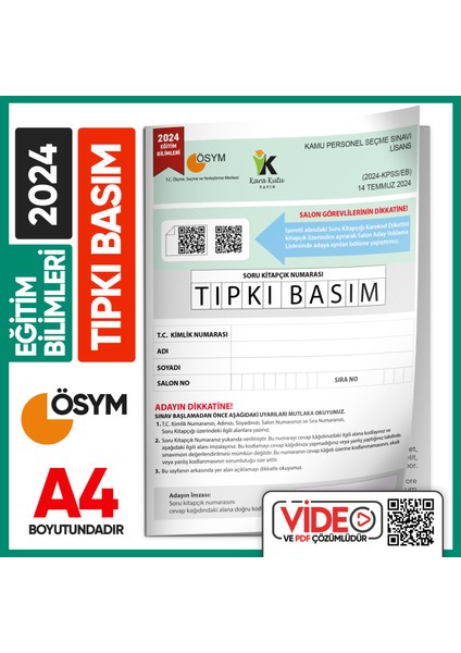 2024 Kpss Eğitim Bilimleri Ösym Tıpkı Basım Çıkmış Soru Kitapçığı Video/pdf Çözümlü Türkiye Geneli