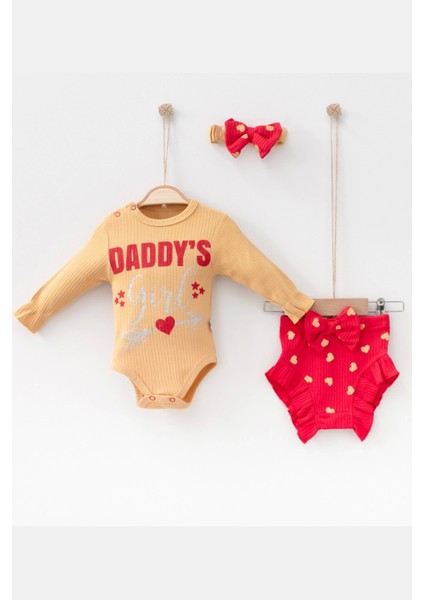 3-6 Ay Kız Bebek Takımı Daddy's Girl Bandanalı Hardal