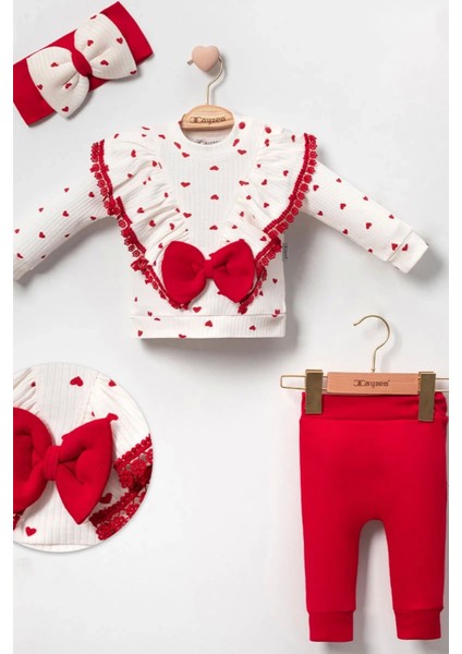 3'lü Kız Bebek Takım Fiyonklu Kalp Desenli %100 Pamuk fiyatları