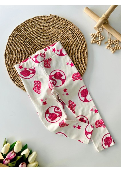 Esnek Brb Kız Çocuk tayt - Beyaz