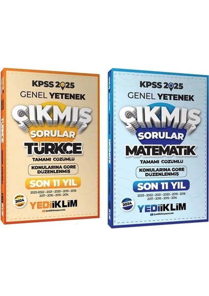 Yediiklim Yayınları 2025 KPSS Türkçe Son 11 Yıl Çıkmış Sorular - Matematik Son 11 Yıl Çıkmış Sorular