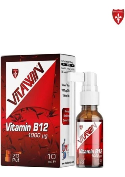 Vitawin Vitamin B12 Dilaltı Sprey Takviye Edici Gıda 1000 Mcg 10 Ml Şişe