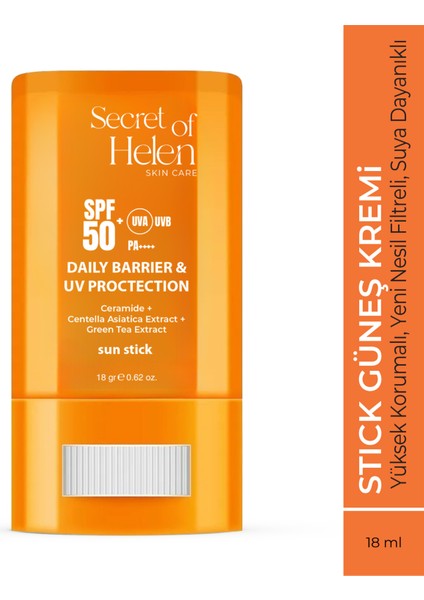 Secret Of Helen Spf 50+ Stick Güneş Kremi 18 G | Yeni Nesil Filtre & Suya Dayanıklı|Ceramide, Centella, Green Tea Ext