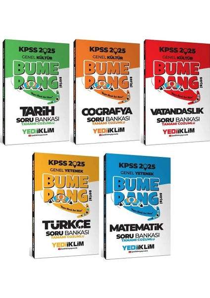 Yediiklim Yayınları 2025 KPSS Bumerang Tarih Soru Bankası - Coğrafya Soru Bankası - Matematik Soru Bankası - Türkçe Soru Bankası 5'li Set