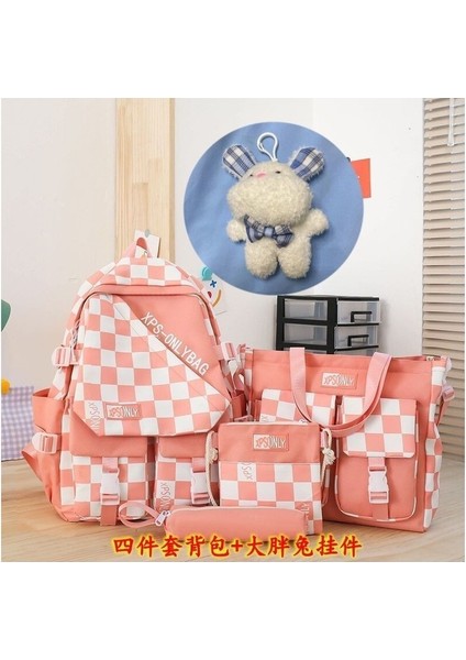 Dört Parça Okul Çantası Kadın Ilkokul Öğrenci Çantası Büyük Kapasiteli Ortaokul Öğrencisi Sırt Çantası (Yurt Dışından)