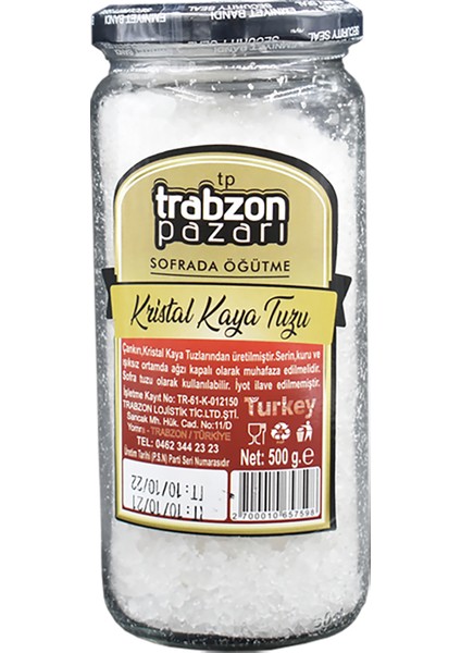 Trabzon Pazarı Doğal Refinesiz, Iyotsuz Öğütülmüş Kristal Kaya Tuzu 500 gr