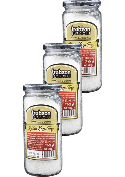 Trabzon Pazarı Doğal Refinesiz, Iyotsuz Öğütülmüş Kristal Kaya Tuzu 3x500 gr