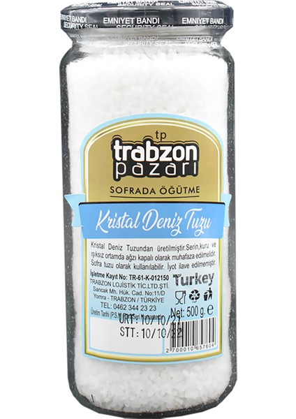 Trabzon Pazarı Doğal Rafinesiz, Iyotsuz Kristal Deniz Tuzu 500 gr