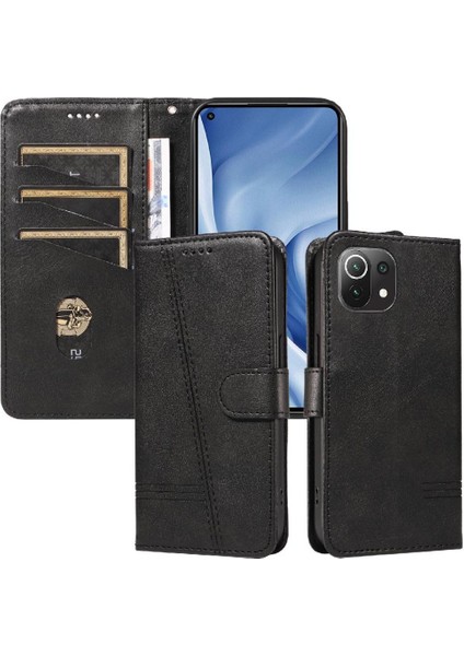 Xiaomi 11 Lite Için Filp Durumda Preslenmiş Pu Deri Cüzdan Telefon Kılıfı Siyah (Yurt Dışından)