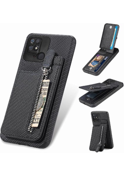 Xiaomi Redmi 10C Cüzdan Manyetik Araç Montaj Crad Yuvası Fermuar Standı (Yurt Dışından)