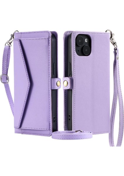 Cüzdan Crossbody Kılıf IPhone 14 Artı Fermuar Faturaları Yuvası Cüzdan Kılıf Için (Yurt Dışından)