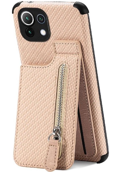 Xiaomi 11 Lite Için Kılıf Standı Crad Yuvası Cüzdan Manyetik Araç Montaj Fermuar (Yurt Dışından)