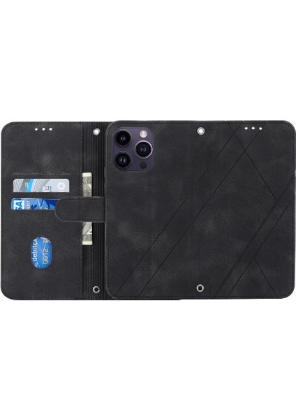 IPhone 16 Için Filp Durumda Pro Max Kickstand Pu Deri Kayış Kredi Kartı (Yurt Dışından)