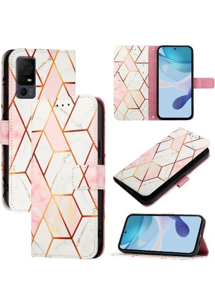 Tcl 40T Kickstand Mermer Desen Cüzdan Pu Deri Için Kılıf (Yurt Dışından)