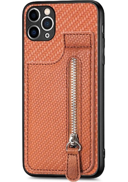 IPhone 11 Için Kılıf Pro Max Standı Crad Yuvası Fermuar Cüzdan Manyetik Araç Montaj (Yurt Dışından)
