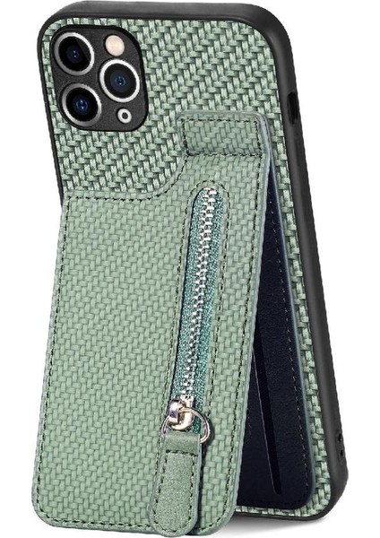 IPhone 11 Için Kılıf Pro Max Standı Crad Yuvası Fermuar Cüzdan Manyetik Araç Montaj (Yurt Dışından)