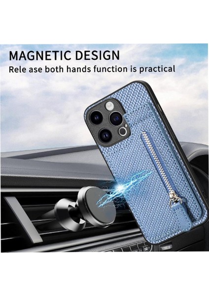 IPhone 15 Için Kılıf Pro Max Crad Yuvası Manyetik Araç Montaj Cüzdan Standı Fermuar (Yurt Dışından)