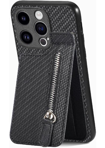 IPhone 15 Için Kılıf Pro Fermuar Cüzdan Manyetik Araç Montaj Crad Yuvası Standı (Yurt Dışından)