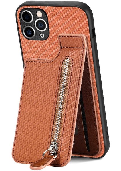 IPhone 11 Için Kılıf Pro Cüzdan Crad Yuvası Standı Fermuar Manyetik Araç Montaj (Yurt Dışından)