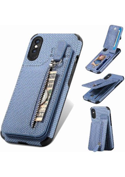 IPhone Xs Max Için Kılıf Standı Manyetik Araç Montaj Crad Yuvası Fermuar Cüzdan (Yurt Dışından)
