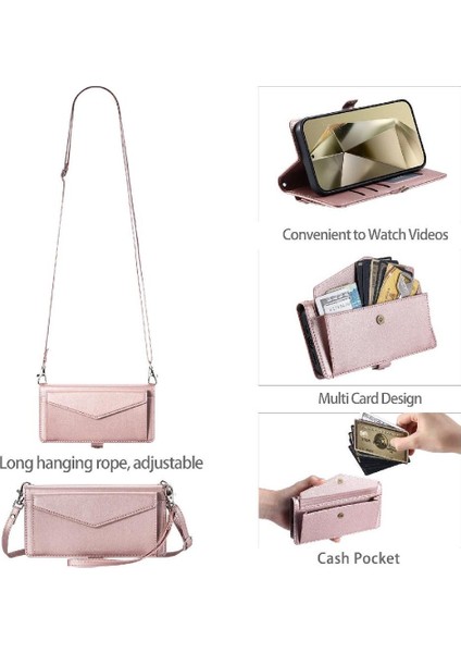 Cüzdan Crossbody Kılıf IPhone 16 Kart Tutucu Cüzdan Kılıf Kadınlar Için Yuvası (Yurt Dışından)