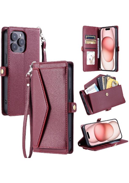 Cüzdan Crossbody Kılıf IPhone 14 Pro Max Kart Tutucu Fermuar Faturaları Yuvası (Yurt Dışından)