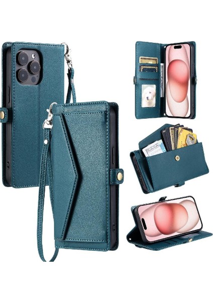 Cüzdan Crossbody Kılıf IPhone 14 Pro Max Kart Tutucu Fermuar Faturaları Yuvası (Yurt Dışından)