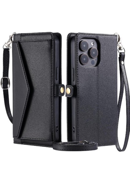 Cüzdan Crossbody Kılıf IPhone 14 Pro Max Kart Tutucu Fermuar Faturaları Yuvası (Yurt Dışından)