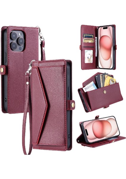 Cüzdan Crossbody Durumda IPhone 13 Pro Max Rfıd Engelleme Fermuar Faturaları (Yurt Dışından)