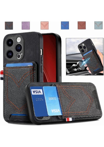 IPhone 15 Için Kılıf Pro Crad Yuvası Manyetik Araç Montaj Kot Cep Tasarımı (Yurt Dışından)