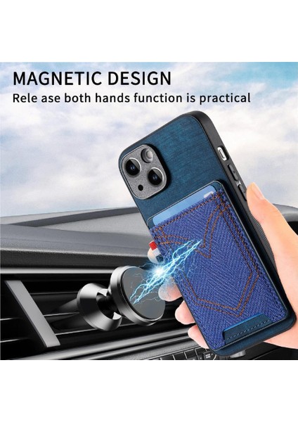 IPhone 14 Için Kılıf Kot Cep Tasarım Manyetik Araç Montaj Crad Yuvası (Yurt Dışından) modelleri