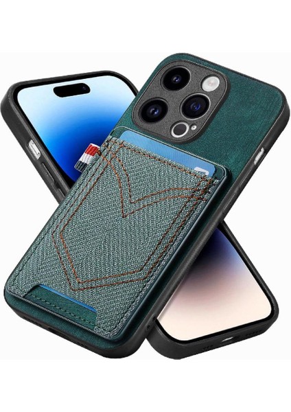 IPhone 14 Için Kılıf Pro Crad Yuvası Manyetik Araç Montaj Kot Cep Tasarımı (Yurt Dışından)