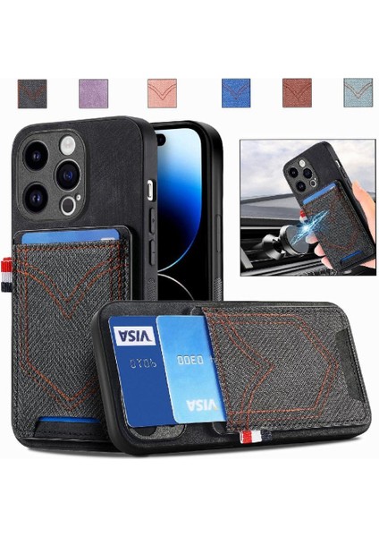 IPhone 14 Için Kılıf Pro Max Manyetik Araç Montaj Crad Yuvası Kot Cep (Yurt Dışından)