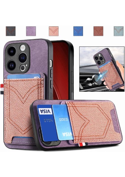 IPhone 15 Için Kılıf Pro Crad Yuvası Manyetik Araç Montaj Kot Cep Tasarımı (Yurt Dışından)