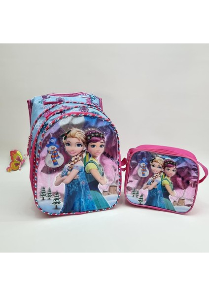 Frozen Temalı Parlak Kapaklı Sırt Çantası Beslenme Çantası 2li Ilkokul Çanta Seti - Elsa Anna