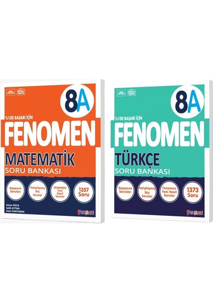 Fenomen Okul 2025 8. Sınıf A Serisi Matematik Soru Bankası - Türkçe Soru Bankası Seti 2 Kitap