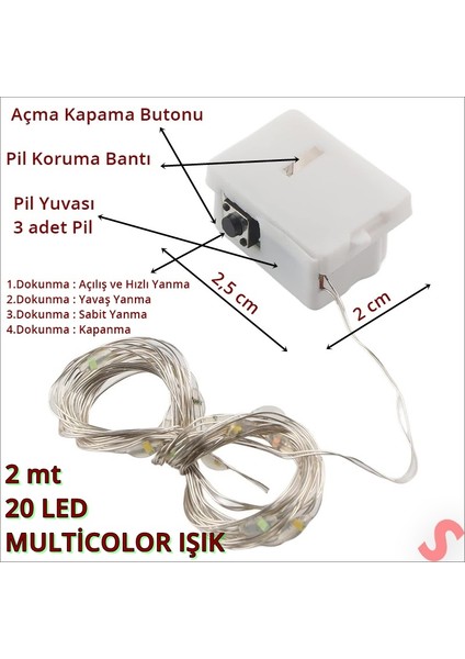 2 mt Multi Renk 20 Ledli Pilli Peri LED Işık fiyatları