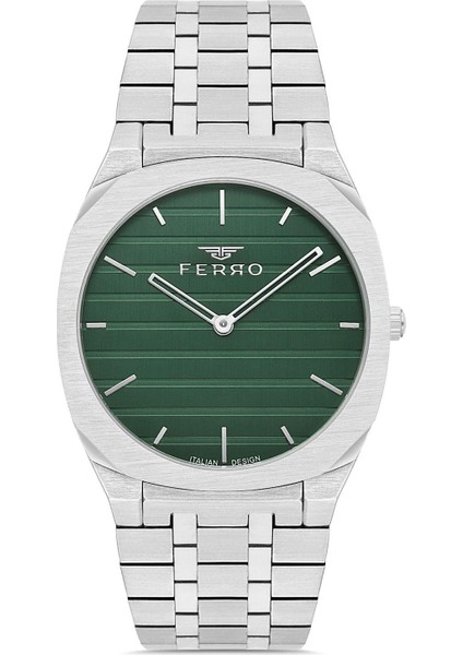 FM43004A-6 Erkek Kol Saati Gümüş Içi Yeşil Renk Yeni Sezon + Bileklik Hediyeli
