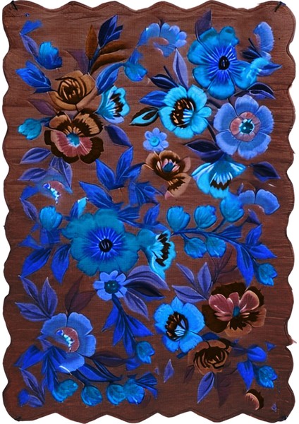 Shape Koleksiyonu Mavi Ve Kahve Tema Floral Çiçek Ve Gül Desenli Modern Dekoratif Halı 13